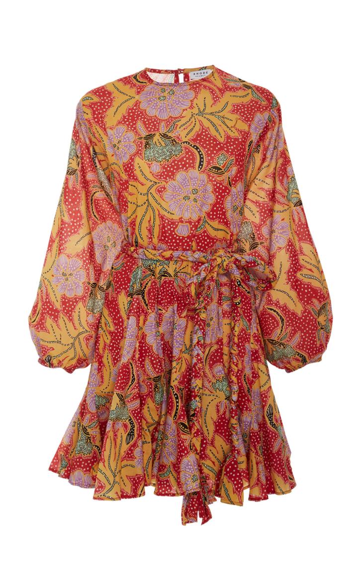 Rhode Ella Belted Pleated Cotton Mini Dress
