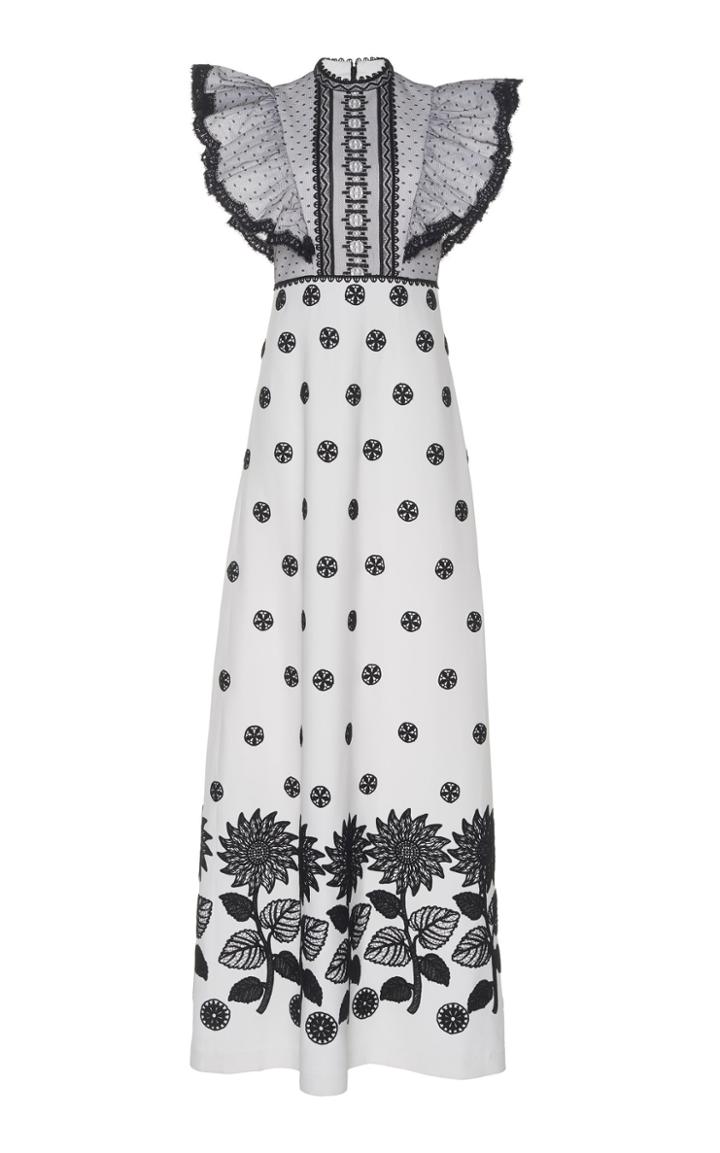 Andrew Gn Printed Ruffle Sleeve Poplin Dress
