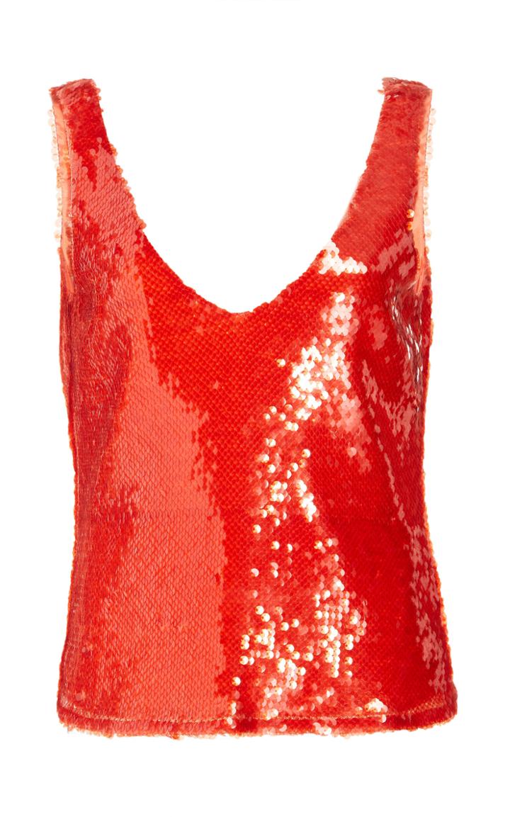 Sally Lapointe Sequin Embroidered Scoop Neck Tank