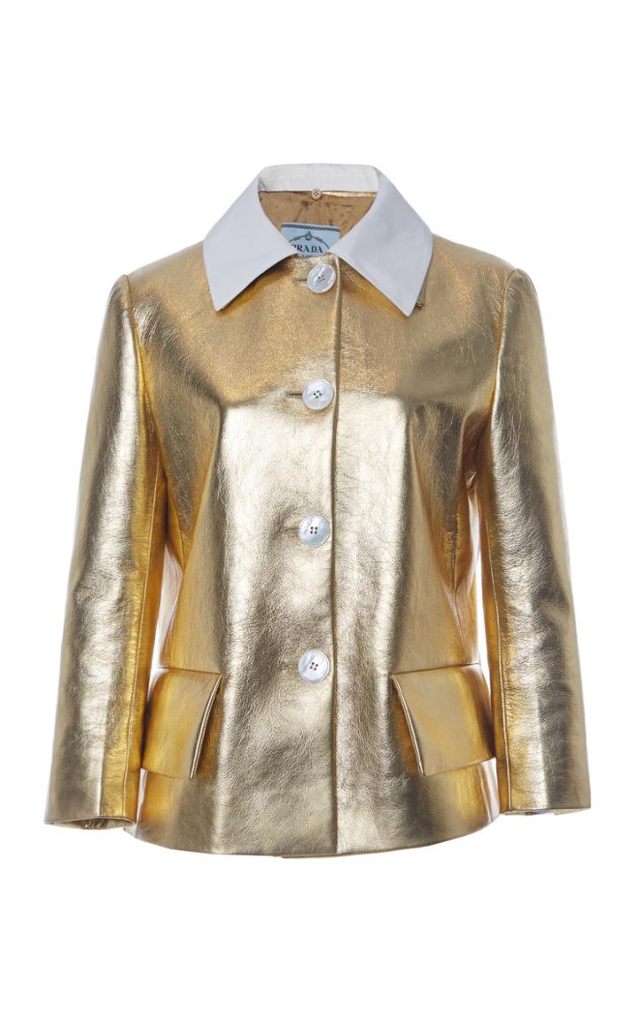 Moda Operandi Prada Metallic Leather Jacket Size: 36