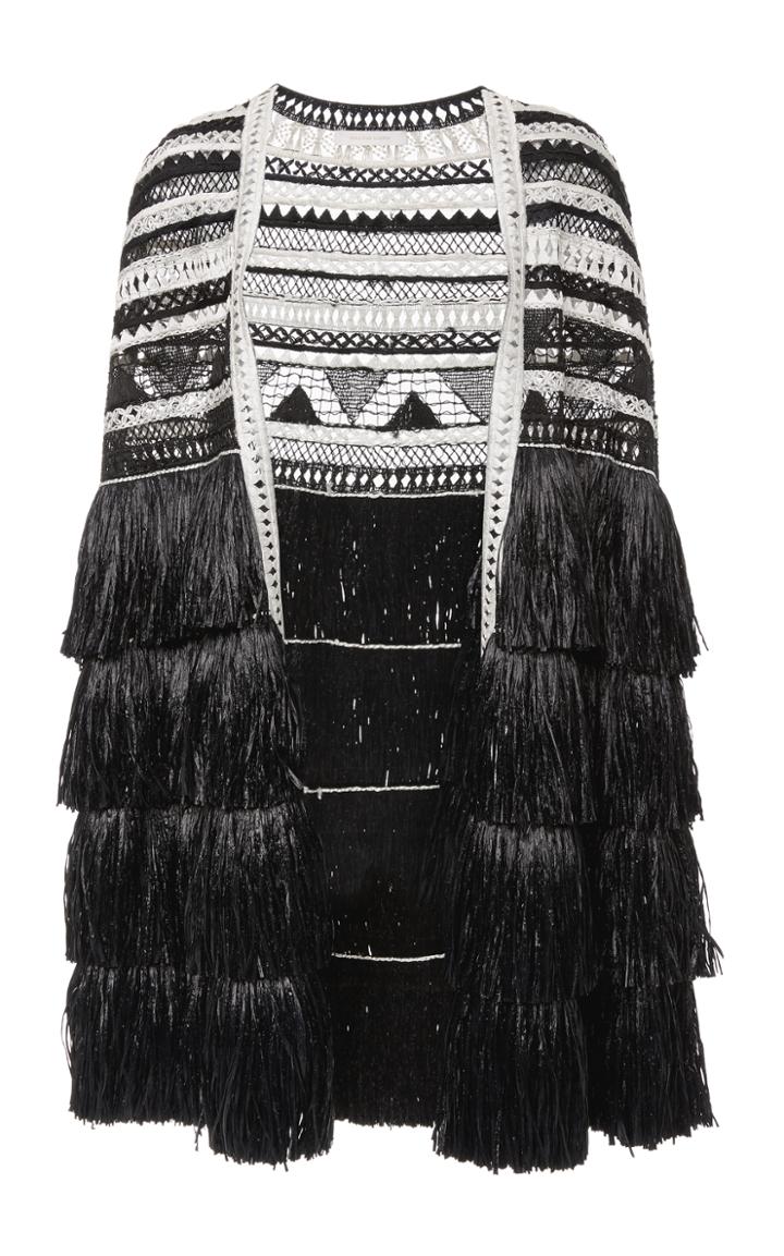 Naeem Khan Lattice Fringed Cape