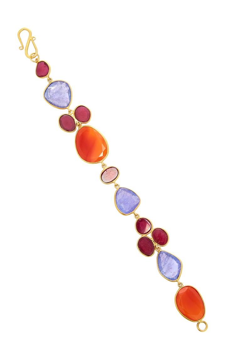 Bahina 18k Gold Tanzanite Ruby And Carnelian Bracelet