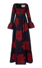 Agua By Agua Bendita Curuba Coralina Embroidered Linen Maxi Dress