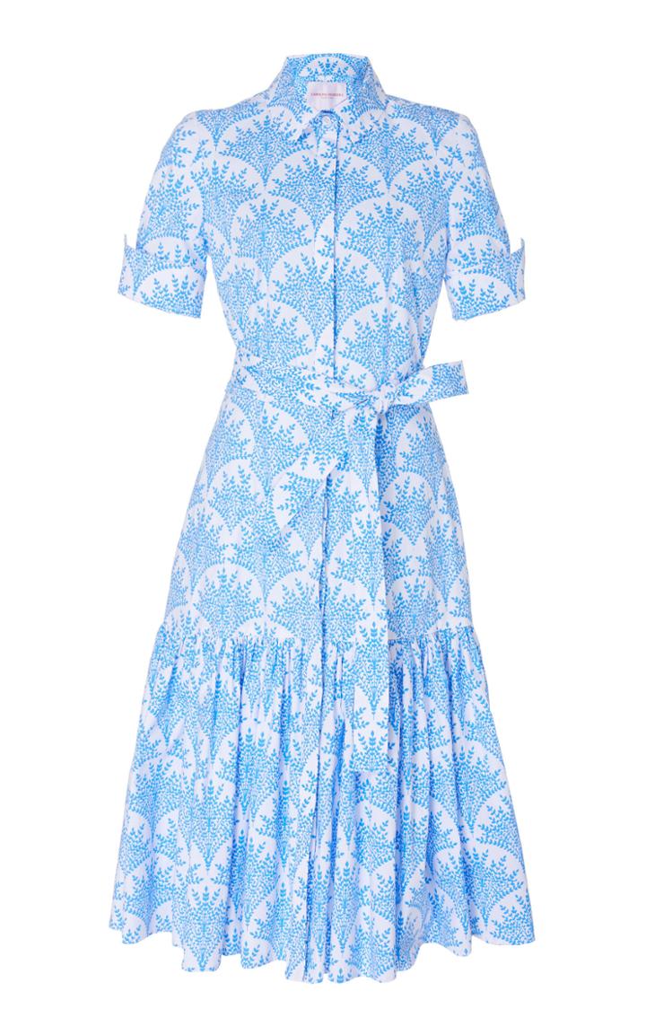 Carolina Herrera Printed Button Front Tie Waist Midi Dress