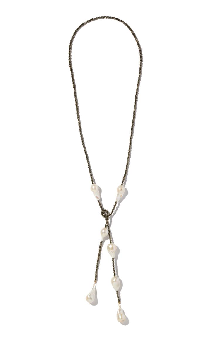 Joie Digiovanni Rockstar Pyrite, Pearl Lariat Necklace