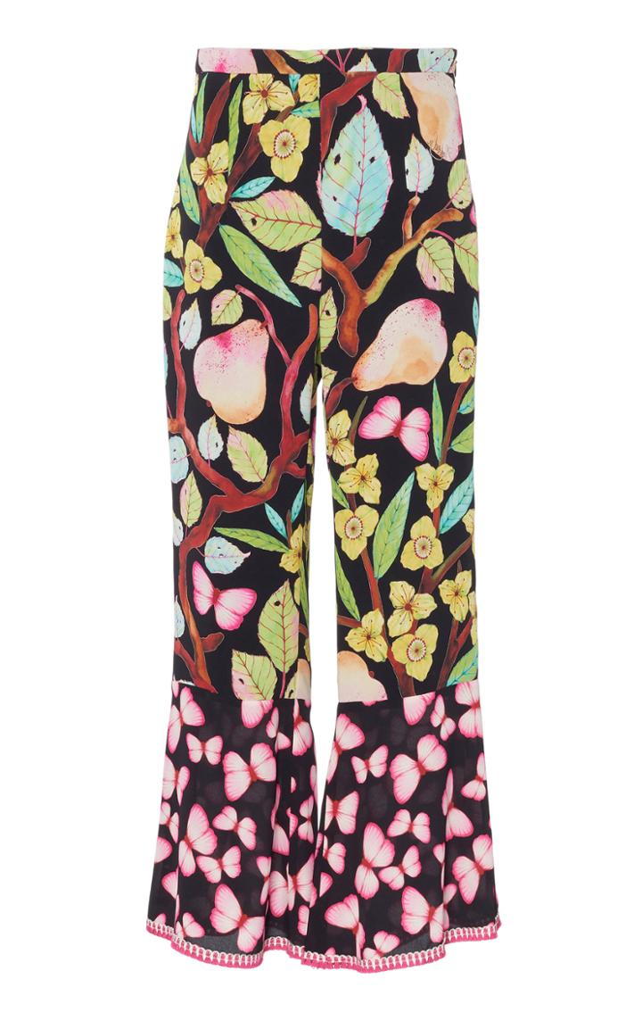 Andrew Gn Silk Flared Floral Pants