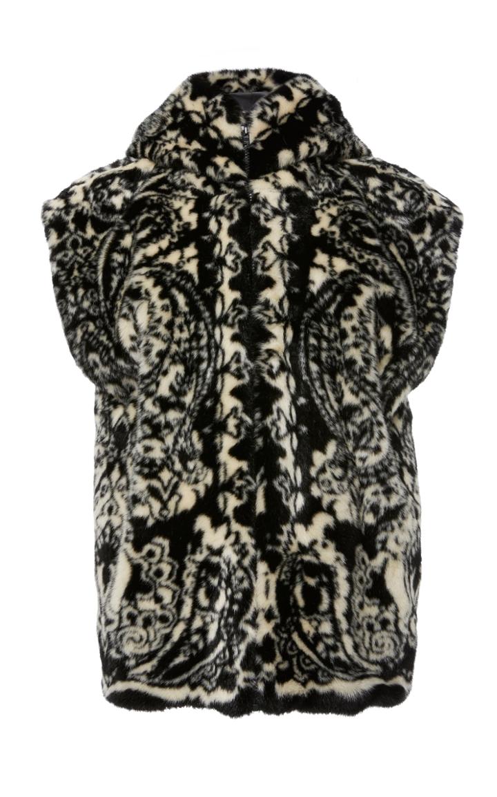 Anna Sui Paisley Park Faux Fur Hooded Vest