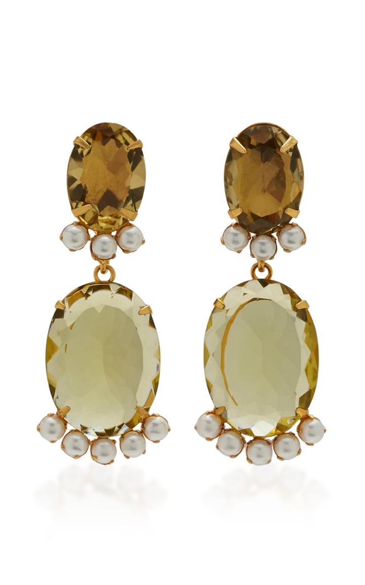 Bounkit Earrings Set With Lemon Quartz 18x13 And 26x19 And Pearls