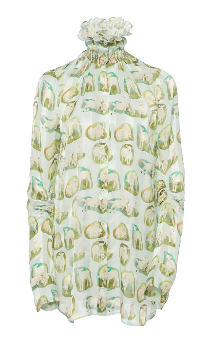 Carven Printed Smocked Collar Shirt