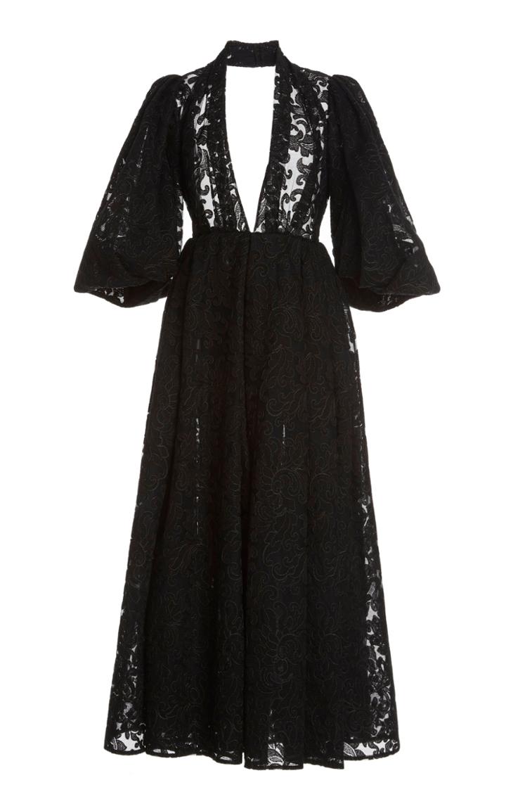 Moda Operandi Emilia Wickstead Deva Puffed Sleeve Embroidered Lace Dress