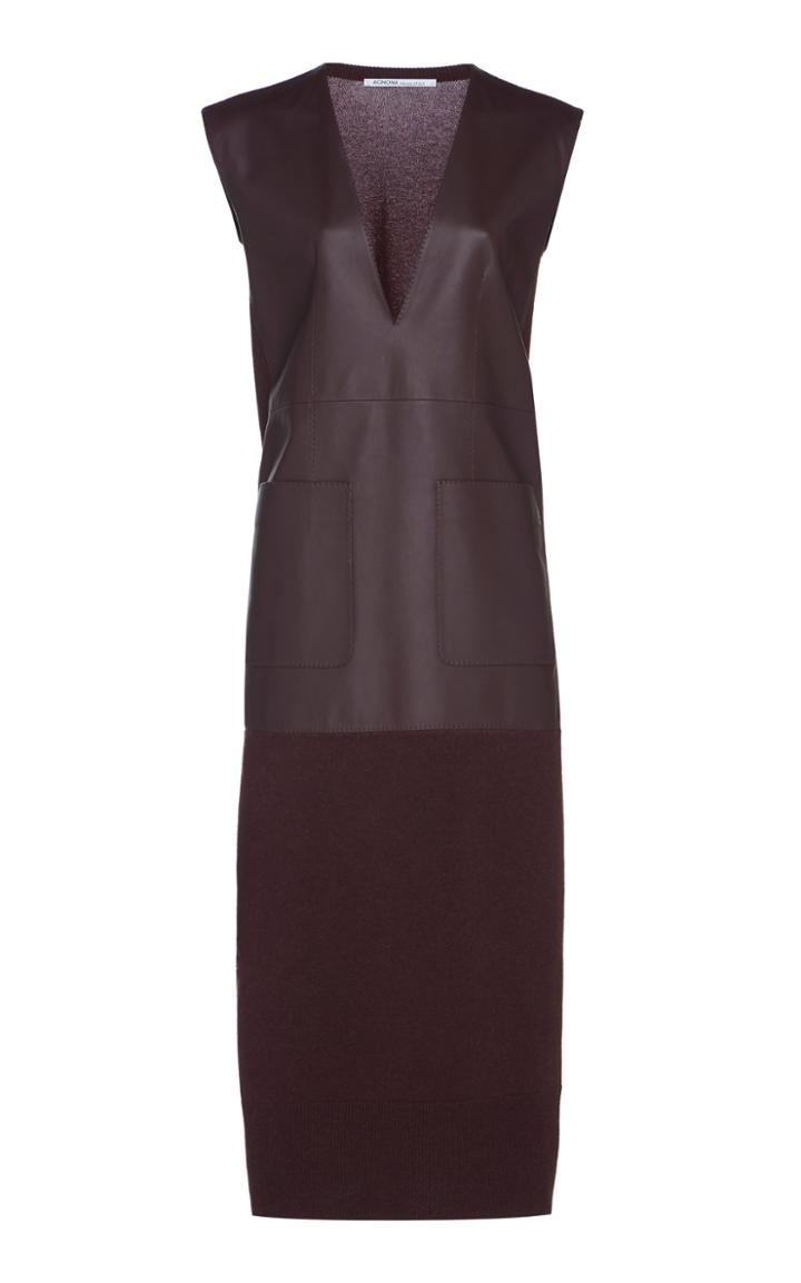 Agnona Leather-paneled Cashmere Dress