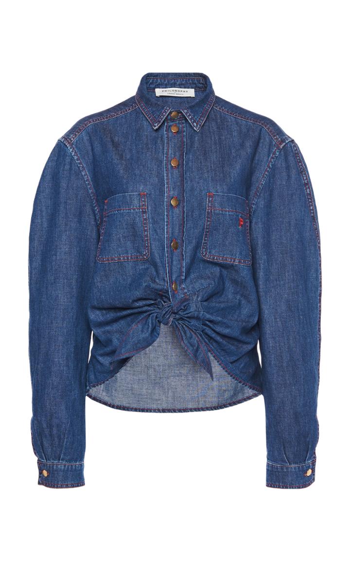 Moda Operandi Philosophy Di Lorenzo Serafini Tie-front Cotton-chambray Shirt Size: 3