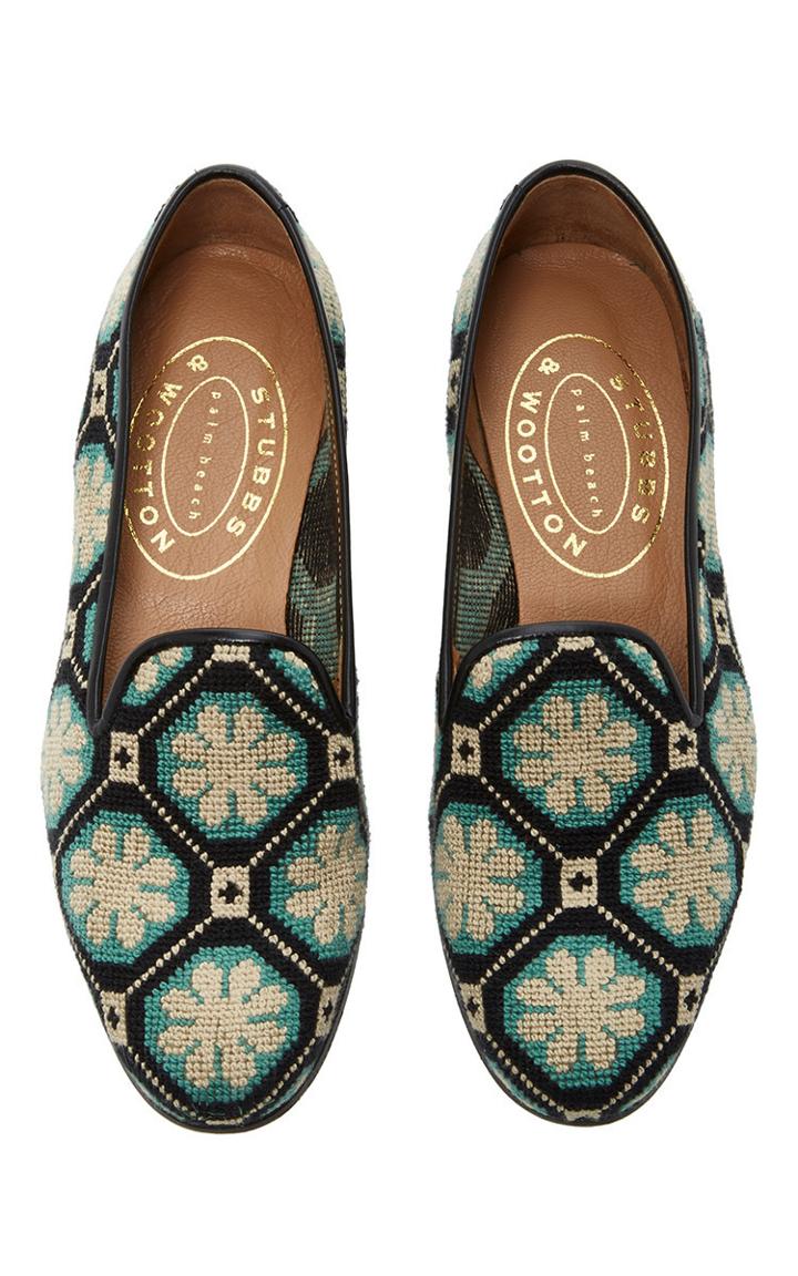 Stubbs & Wootton Kent Black Needlepoint Slipper