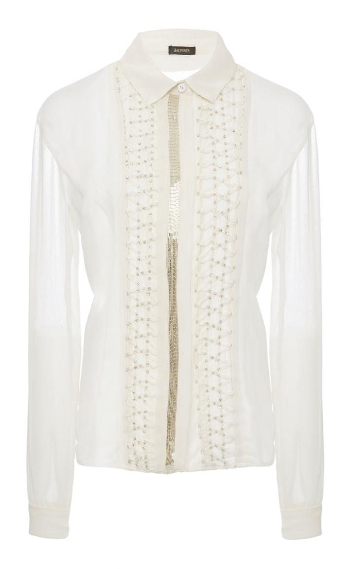 Zac Posen Handmade Pleated Embroidered Blouse