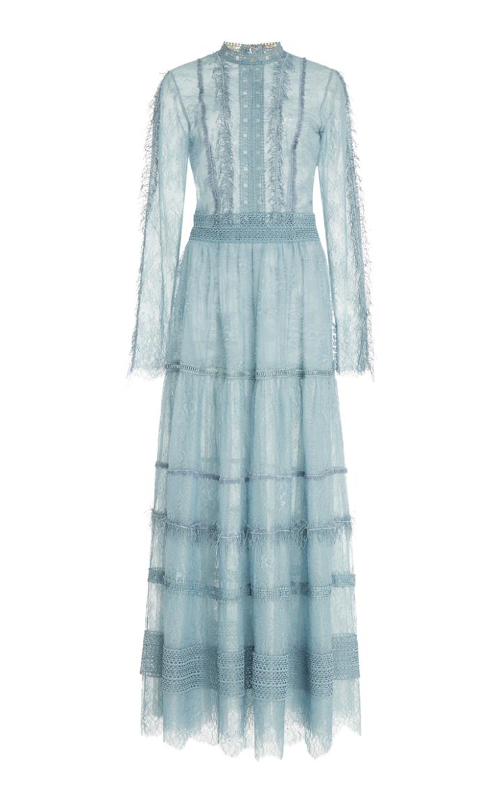 Costarellos Chantilly Lace Long Dress