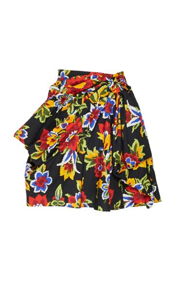 Carolina Herrera Draped Floral-print Cotton-silk Mini Skirt