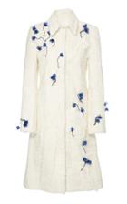 Carolina Herrera Floral Embroidered Lamb Collar Coat