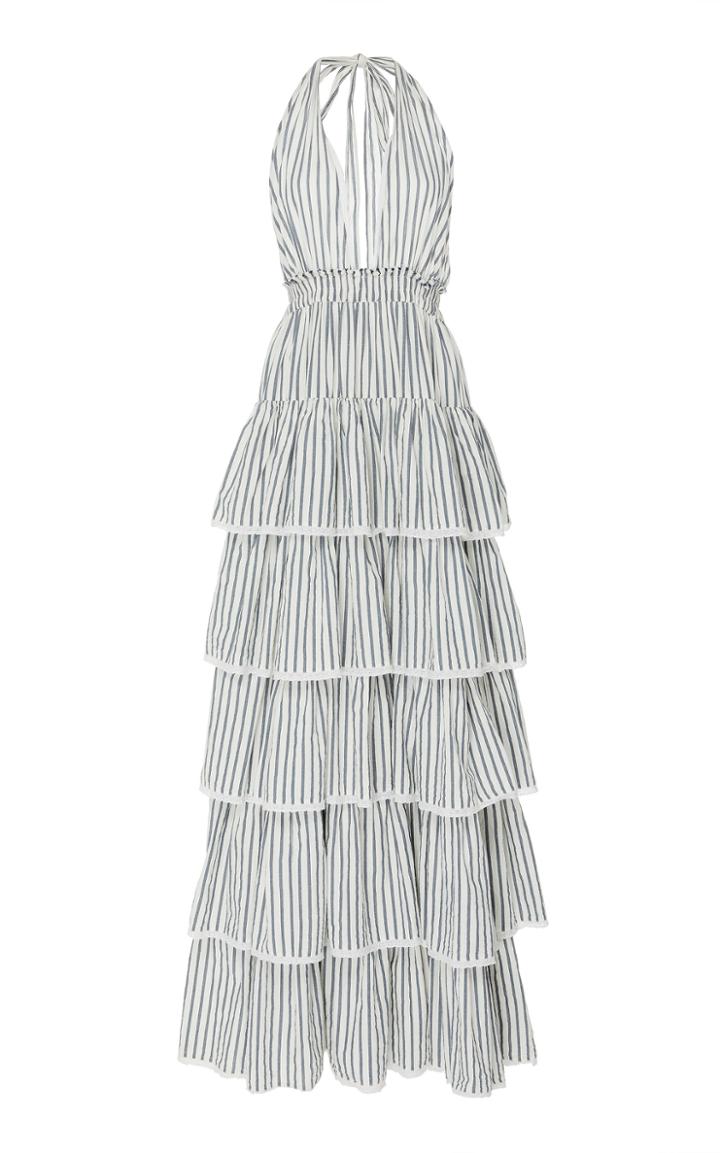 Loveshackfancy Clarissa Striped Tiered Halterneck Cotton Dress