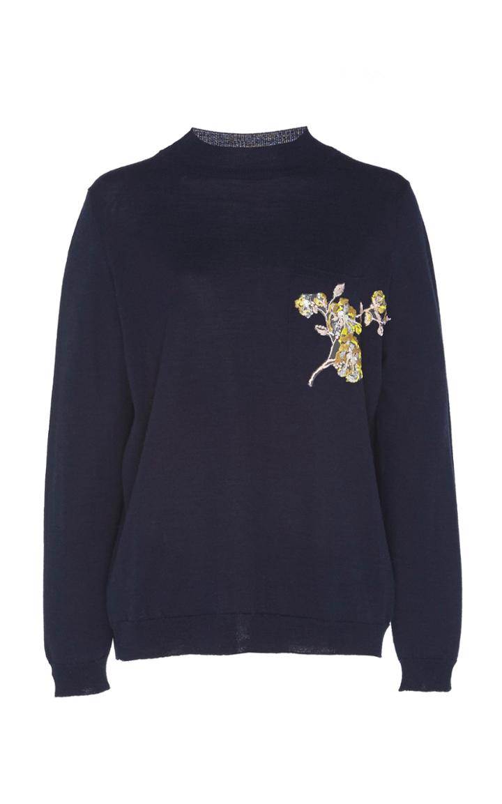 Delpozo Floral Embroidered Merino Wool Sweater