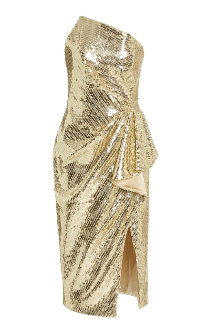 Moda Operandi Pamella Roland Draped Sequin Strapless Cocktail Dress