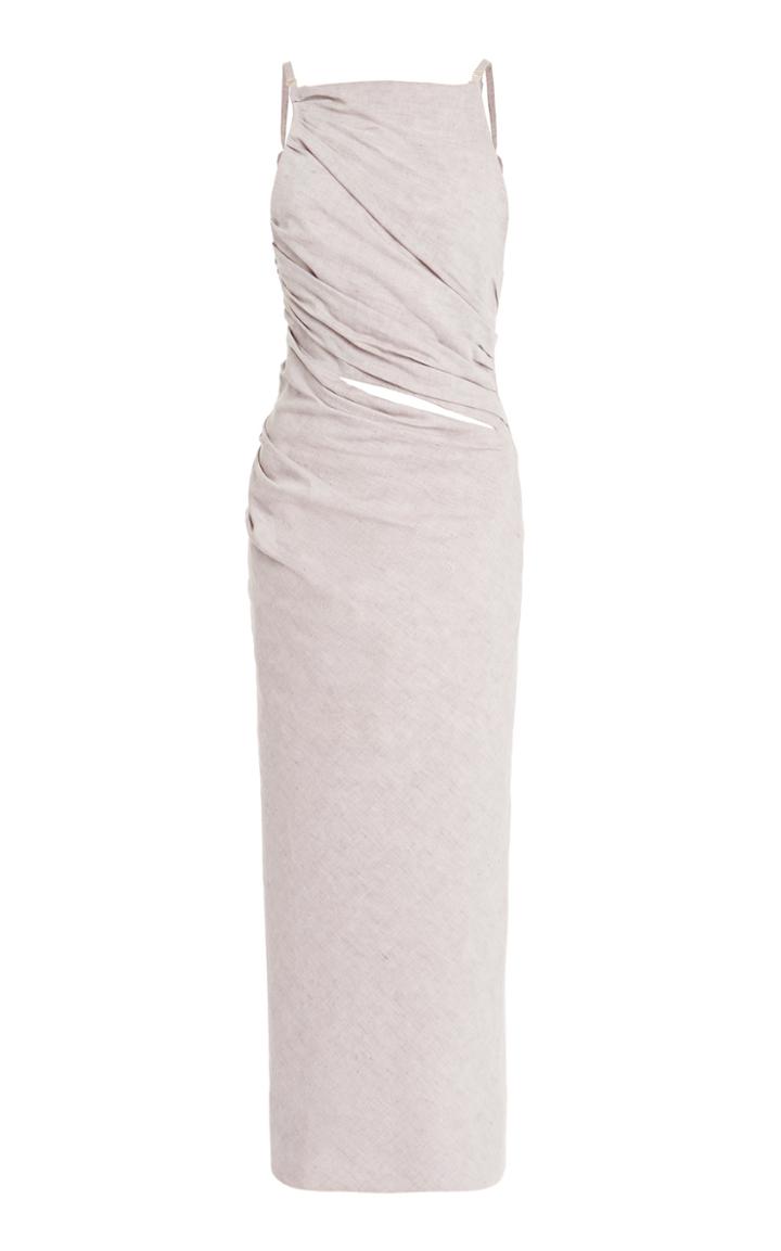 Jacquemus Tendino Draped Cotton-linen Midi Dress