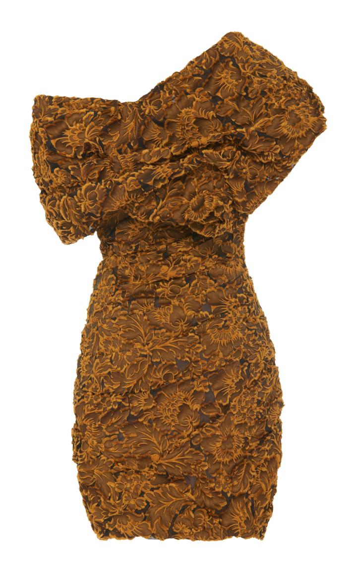Oscar De La Renta Asymmetrical Floral Jacquard Mini Dress