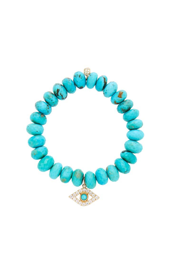 Sydney Evan Turquoise Bead Bracelet With Extra Large Pave Bezel Evil Eye