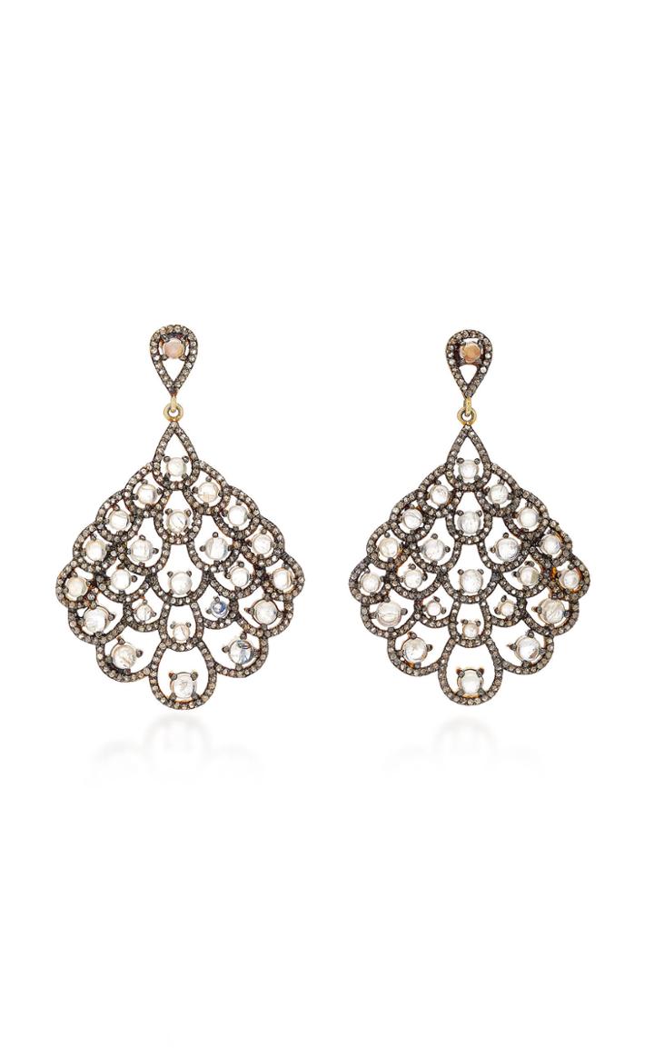 Sanjay Kasliwal One-of-a-kind Moonstone And Diamonds Earrings