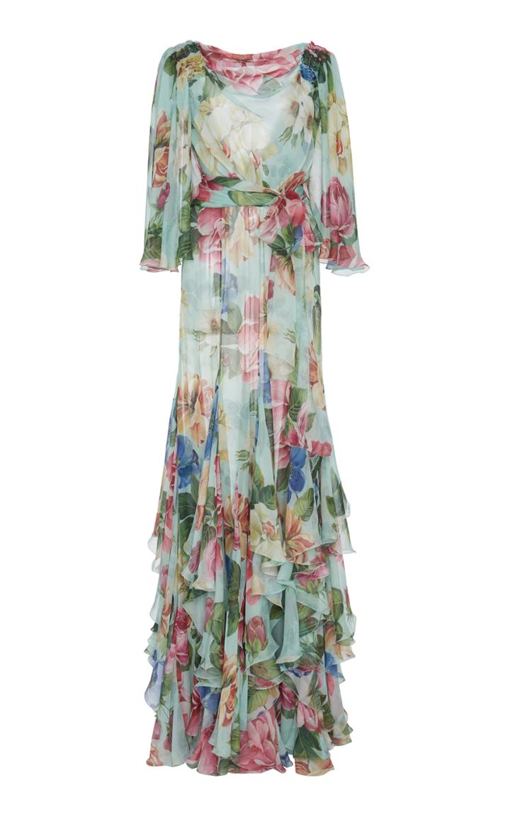 Dolce & Gabbana Floral-print Ruffled Silk Gown