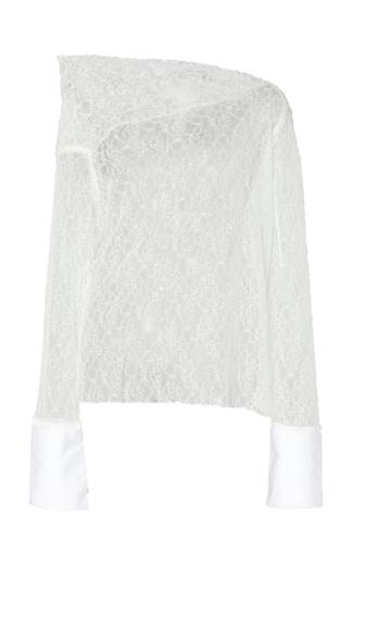 Anas Jourden Off-the-shoulder White Poplin And Lace Blouse Size: 34