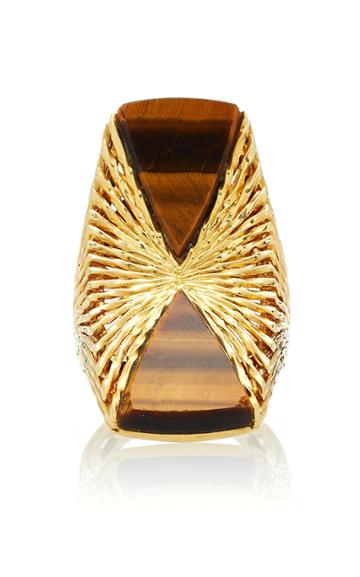 Vintage Kutchinsky By Mahnaz Collection 18k Yellow Gold Tigers Eye Textured Cocktail Ring