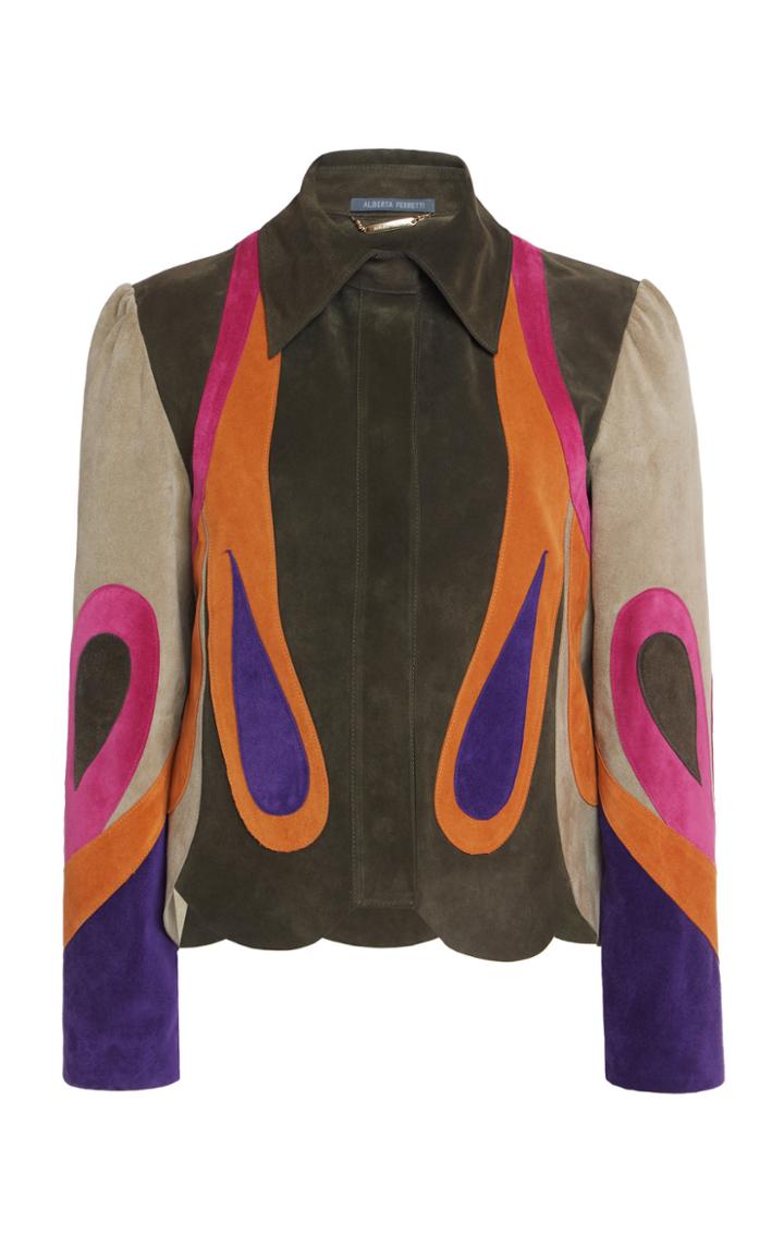 Moda Operandi Alberta Ferretti Suede Leather Patchwork Shirt Size: 36
