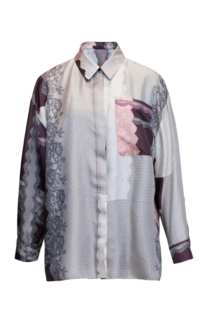 Lake Studio Collared Mixed-print Silk Top