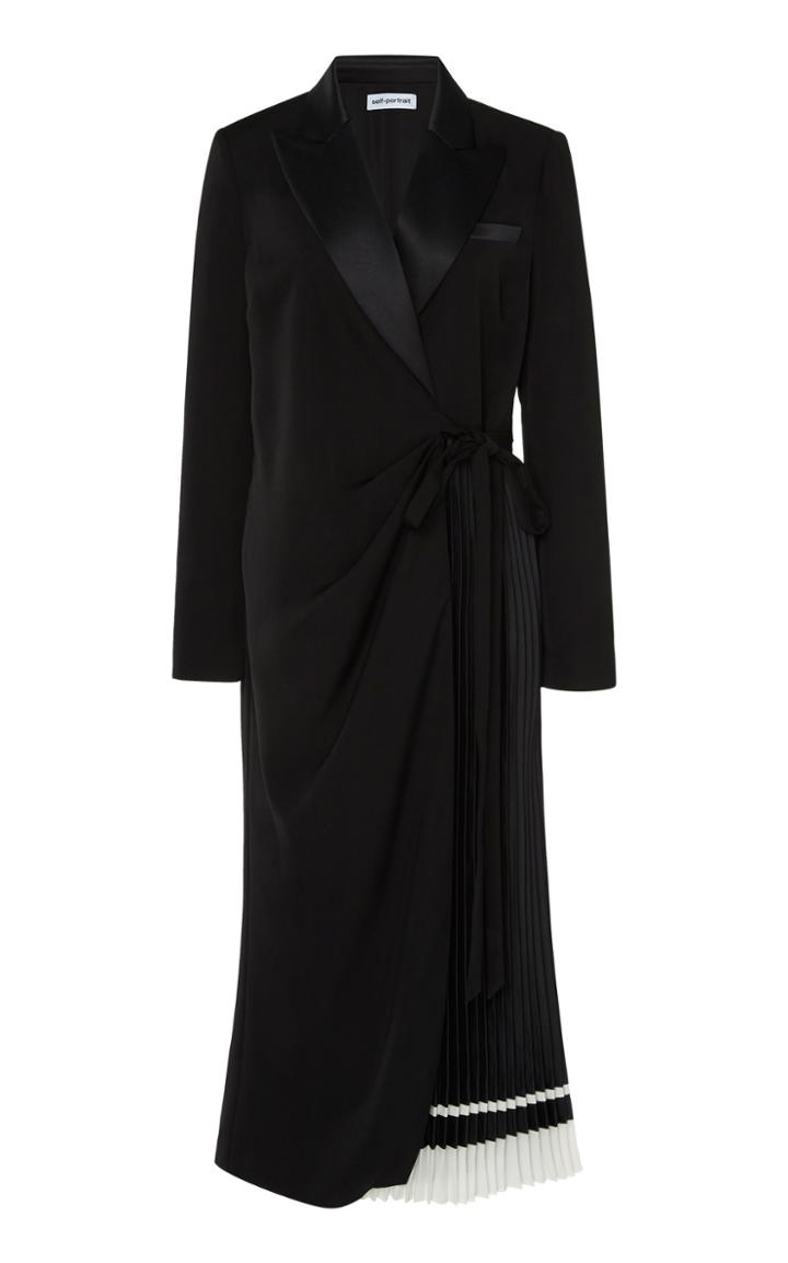 Self Portrait Pleated Satin Wrap Dress