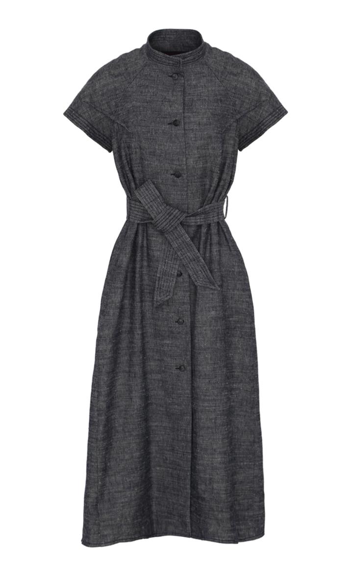 Moda Operandi Martin Grant Limited Edition Belted Linen-blend Midi Shirt Dress