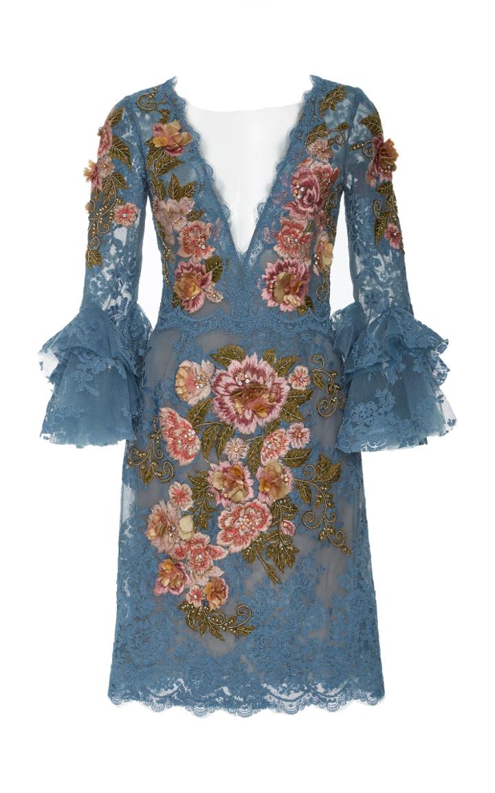 Marchesa V-neck A Line Cocktail Dress