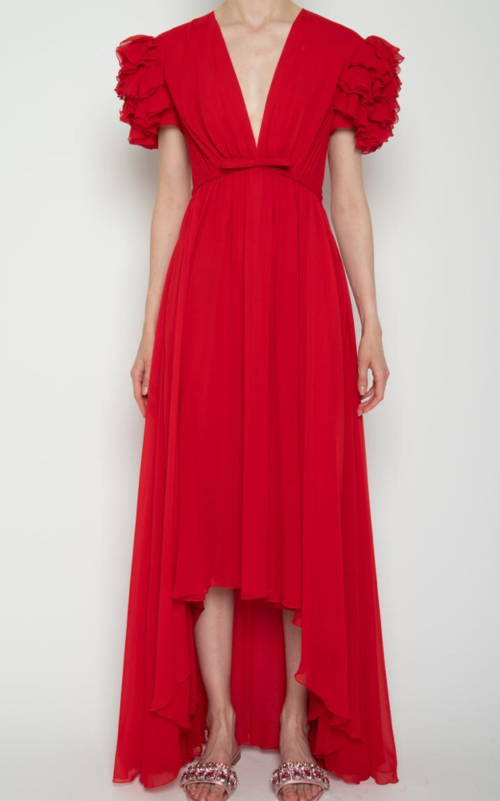 Moda Operandi Giambattista Valli Ruffled Short Sleeve Silk Midi Dress