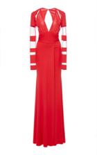 Naeem Khan Mesh Paneled Long Sleeve Gown