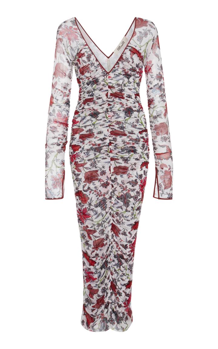 Diane Von Furstenberg Ruched Floral V-neck Dress