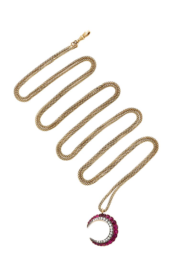 Toni + Chlo Goutal One-of-a-kind Crescent Diamond And Antique Gold Necklace