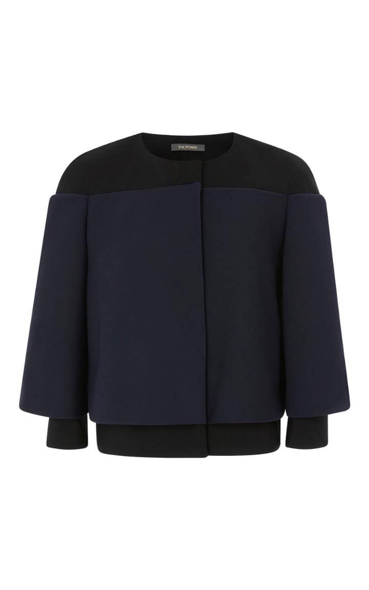 Zac Posen Bonded Wool Three Quarter Sleeve Blazer