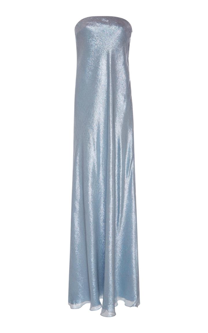 Alberta Ferretti Silk Lame Strapless Gown
