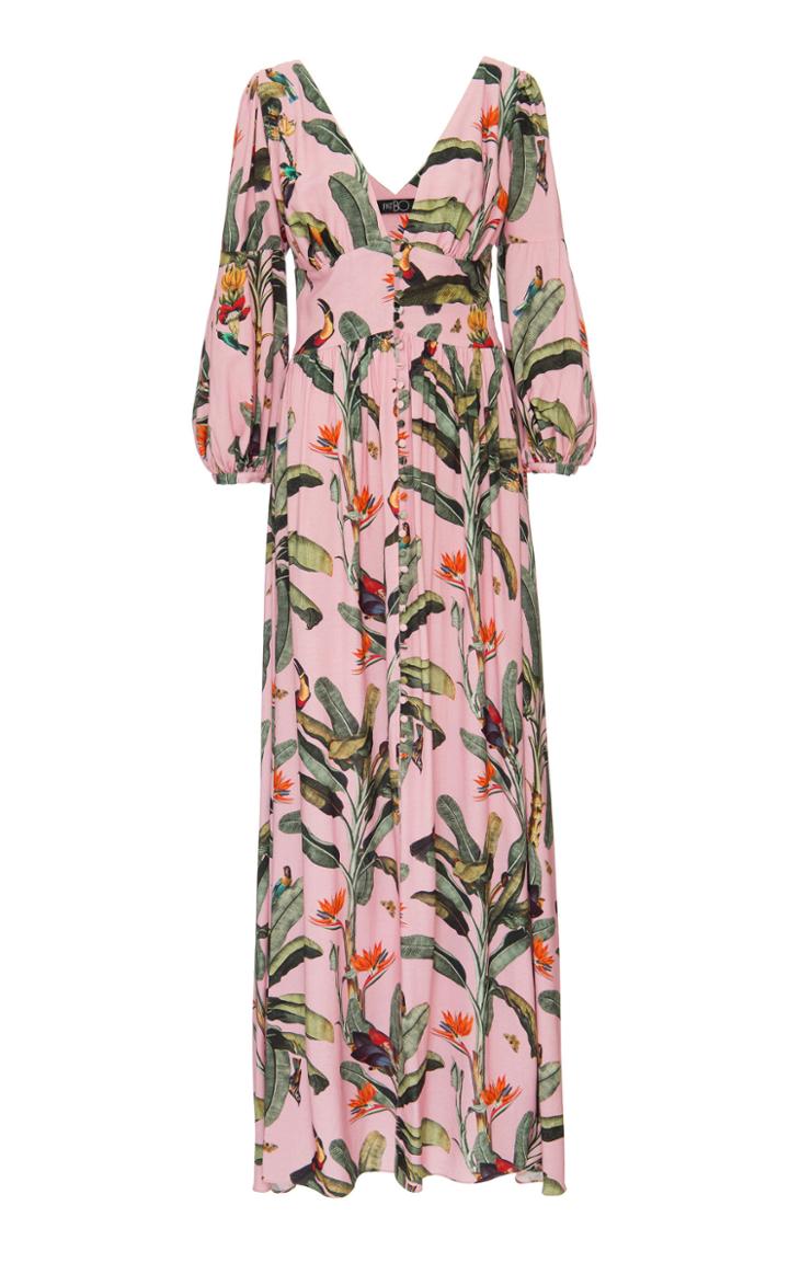 Patbo Tropical Print Button-front Maxi Dress