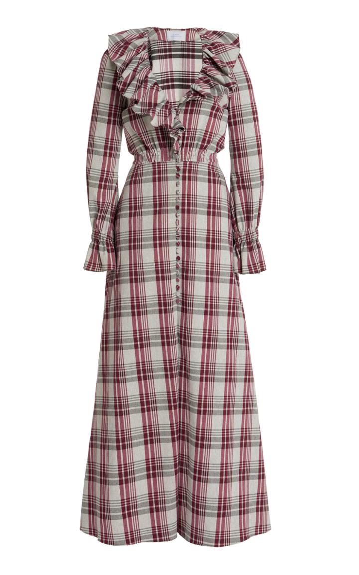 Moda Operandi Luisa Beccaria Ruffle-trimmed Plaid Midi Dress