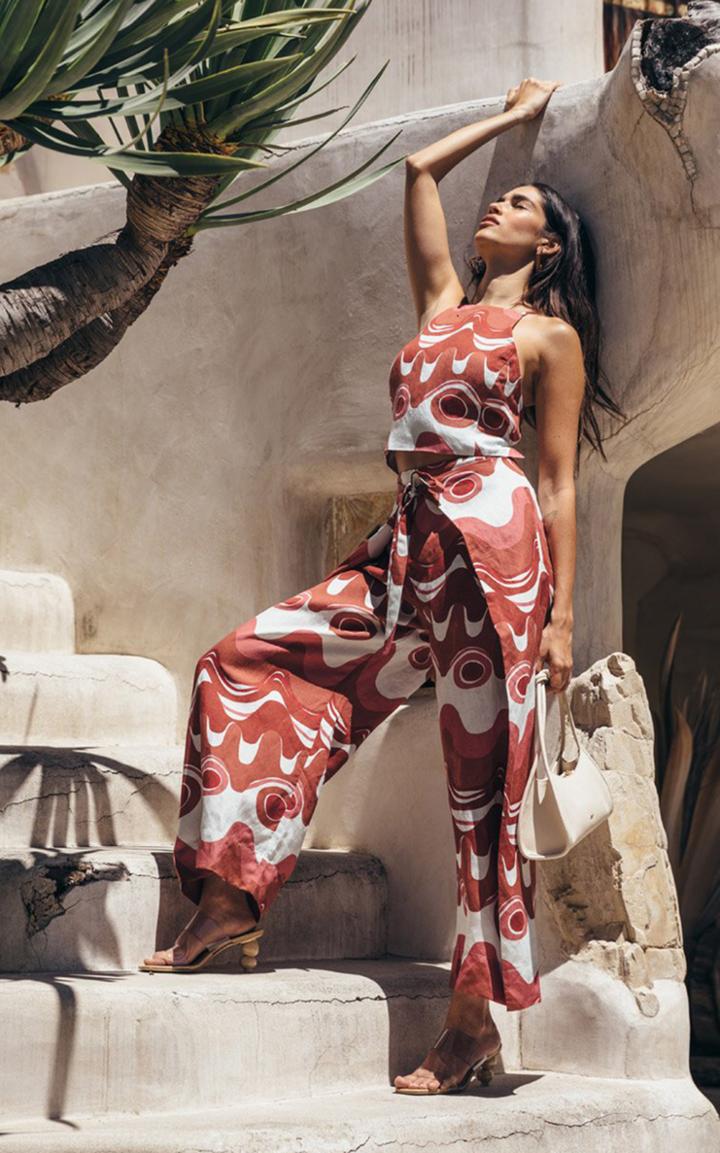 Moda Operandi Cult Gaia Joey Printed Linen-blend Crop Top