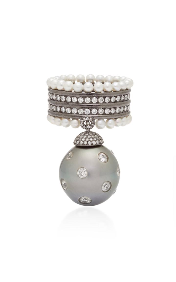 Lauren X Khoo Bobbing 18k Gold Diamond And Pearl Ring