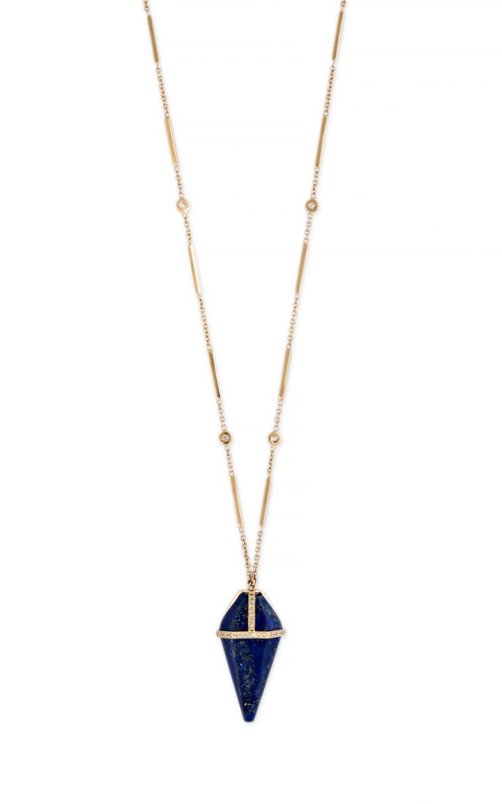 Moda Operandi Jacquie Aiche 14k Yellow Gold Lapis Pendulum Necklace