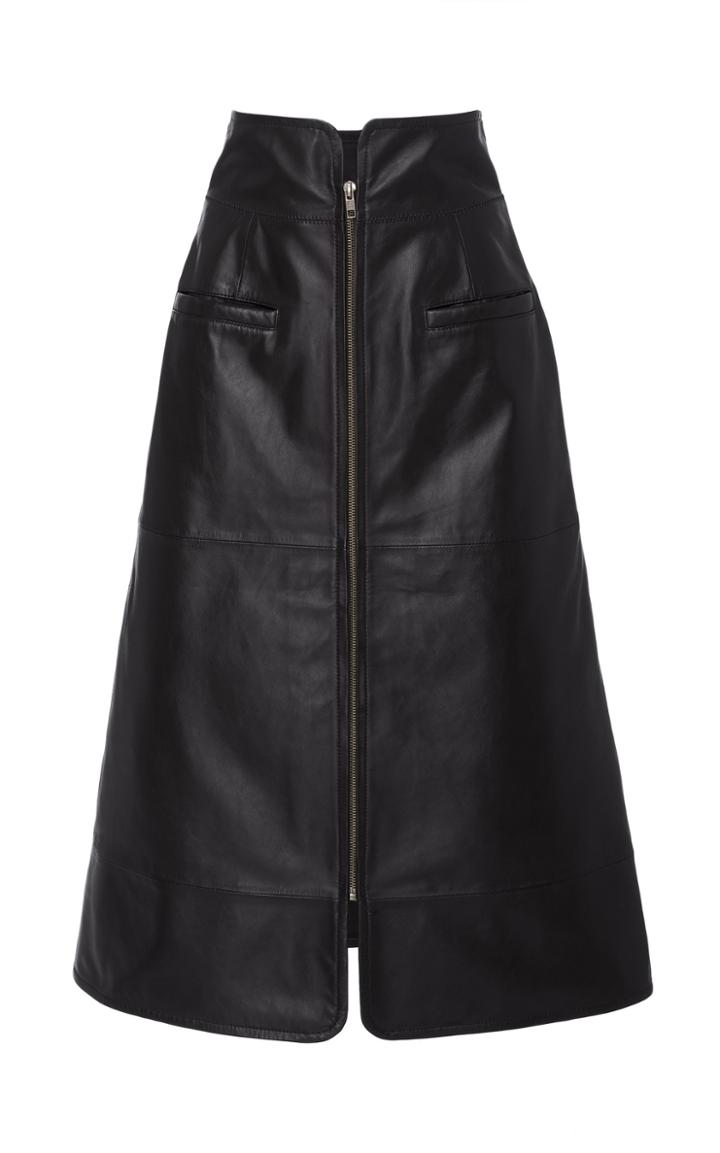 Sea High-waisted Leather A-line Skirt