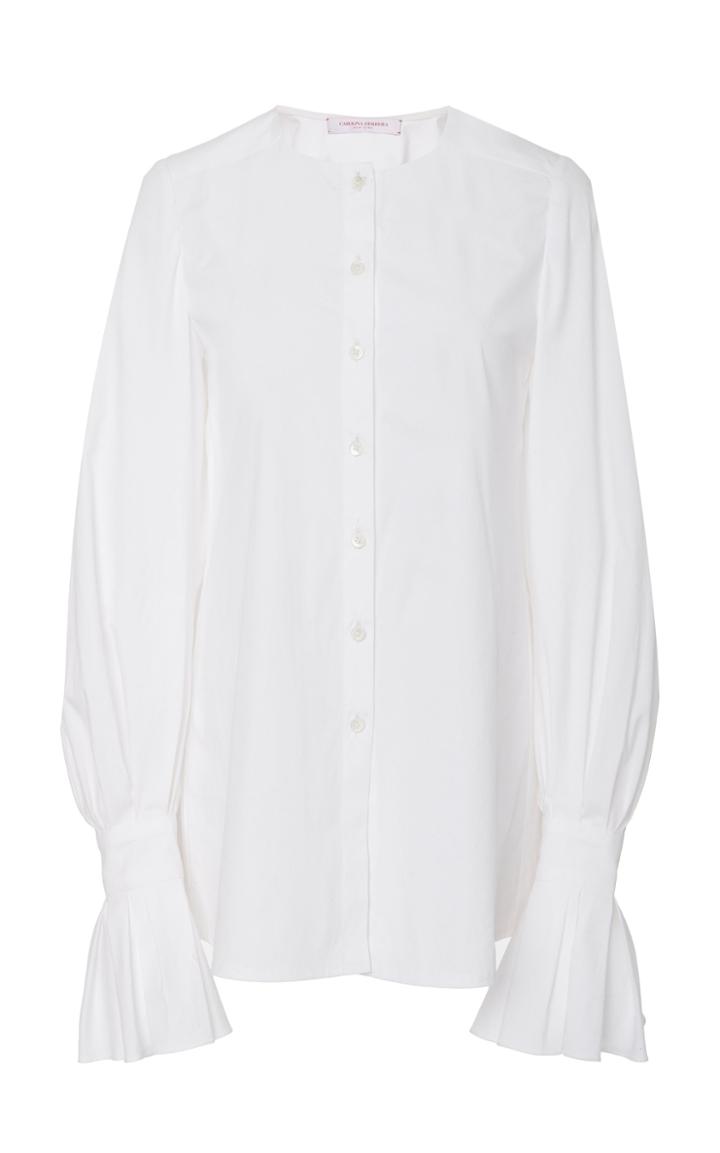 Carolina Herrera Crewneck Cotton Button Up Top