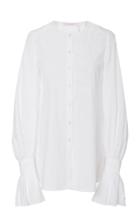 Carolina Herrera Crewneck Cotton Button Up Top